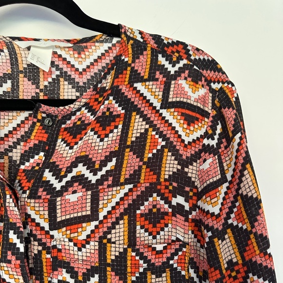 H&M | 3/4 Sleeve Shift Shirt Dress for Women | Aztec Print Tunic Dress - Picture 3 of 6